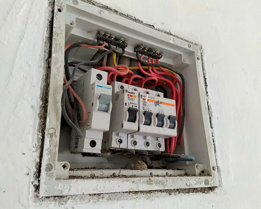 Outdated and dirty residential electrical panel with aging circuit breakers in need of replacement or upgrade — JSE Service and Electric LLC, O'Fallon, IL and St. Louis, MO